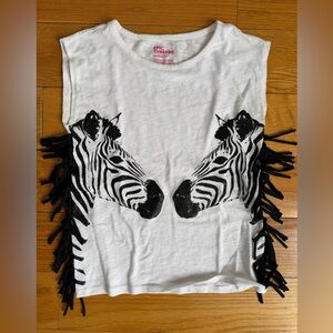 Super Cute Epic Threads Kids White Tank Top with Zebra Design and Fringe!